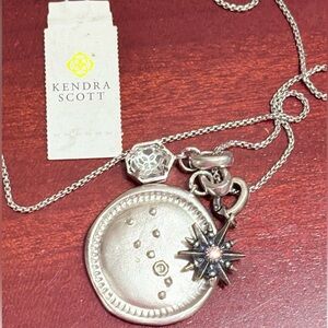 Kendra Scott Silver Necklace with Black and Silver Starburst Pendant